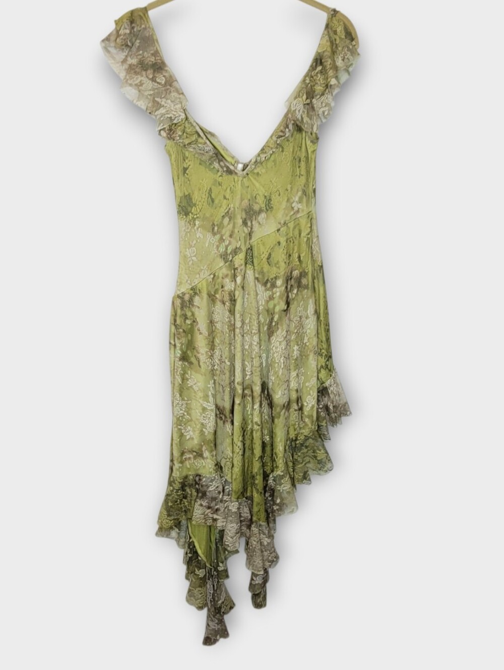 Urban Outfitters Hyacinth Asymmetrical Mesh Midi Dress M Green Forest Fairy Y2K - Picture 4 of 7